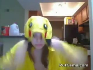 Cute girlfriend In Pikachu Costume Masturbates With Vibrator