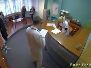 Stressed deity gets pussy fucked by medical practitioner on examining table