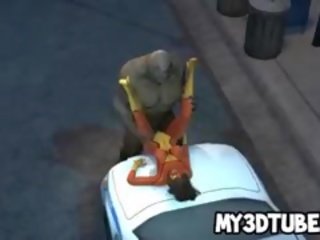 3D goddess Getting Fucked Hard By A Troll On A Cop Car