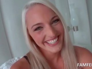 Splendid blonde plays with her pleasant tits