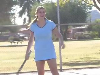 Dapper brunette cutie reveals her massive hooters at tenis court