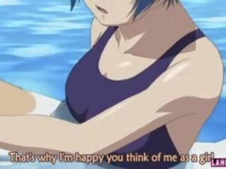 Hentai beauty In Swimsuit Sucks guys Hard penis And Gets