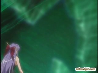 Apanhada anime fica squeezed dela tetas por tentáculos