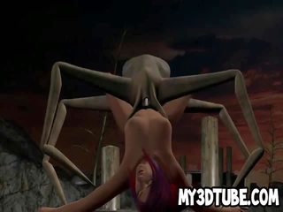 3d tegnefilm skjønnhet får knullet av en alien spider