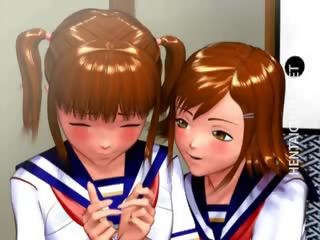 Twee 3d anime schoolmeisjes krijgt genageld