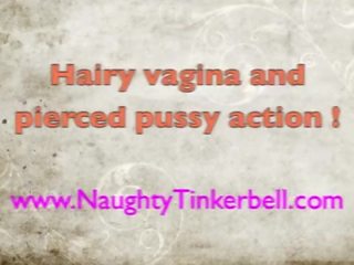 Flirty scene, Naughty Tinkerbell is shaving her hairy pierced pussy in the shower.