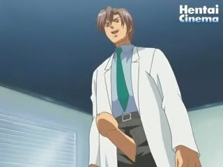 Hentai ιατρικό πρόσωπο λαμβάνει του τεράστιος ψωλή έξω του του παντελόνι και