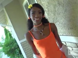 Adorable Ebony spinner meets youth online for rough anal